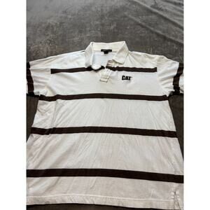 CAT Employee White Work Polo Short‎ Sleeve Pine Island Size Large